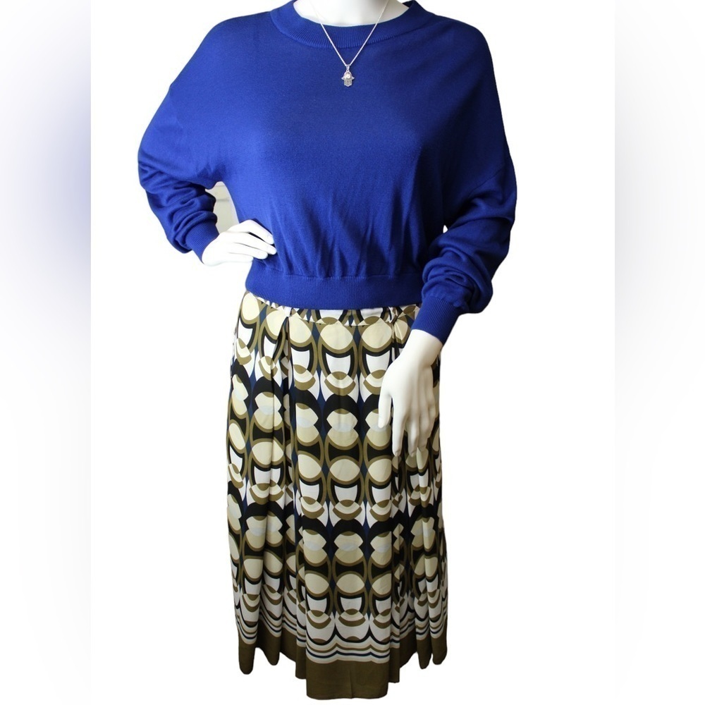 H&M Women’s Geometric Printed Pleated Midi Skirt Size 8 - Picture 5 of 13